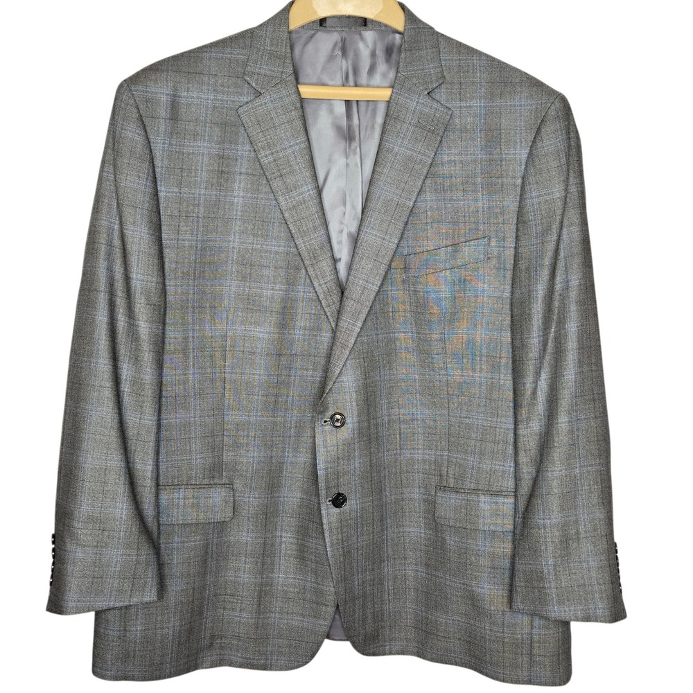 Lauren Ralph Lauren Silk Wool Blazer 50R Grey Blue Plaid Sport Coat Prep Classic - Picture 2 of 9